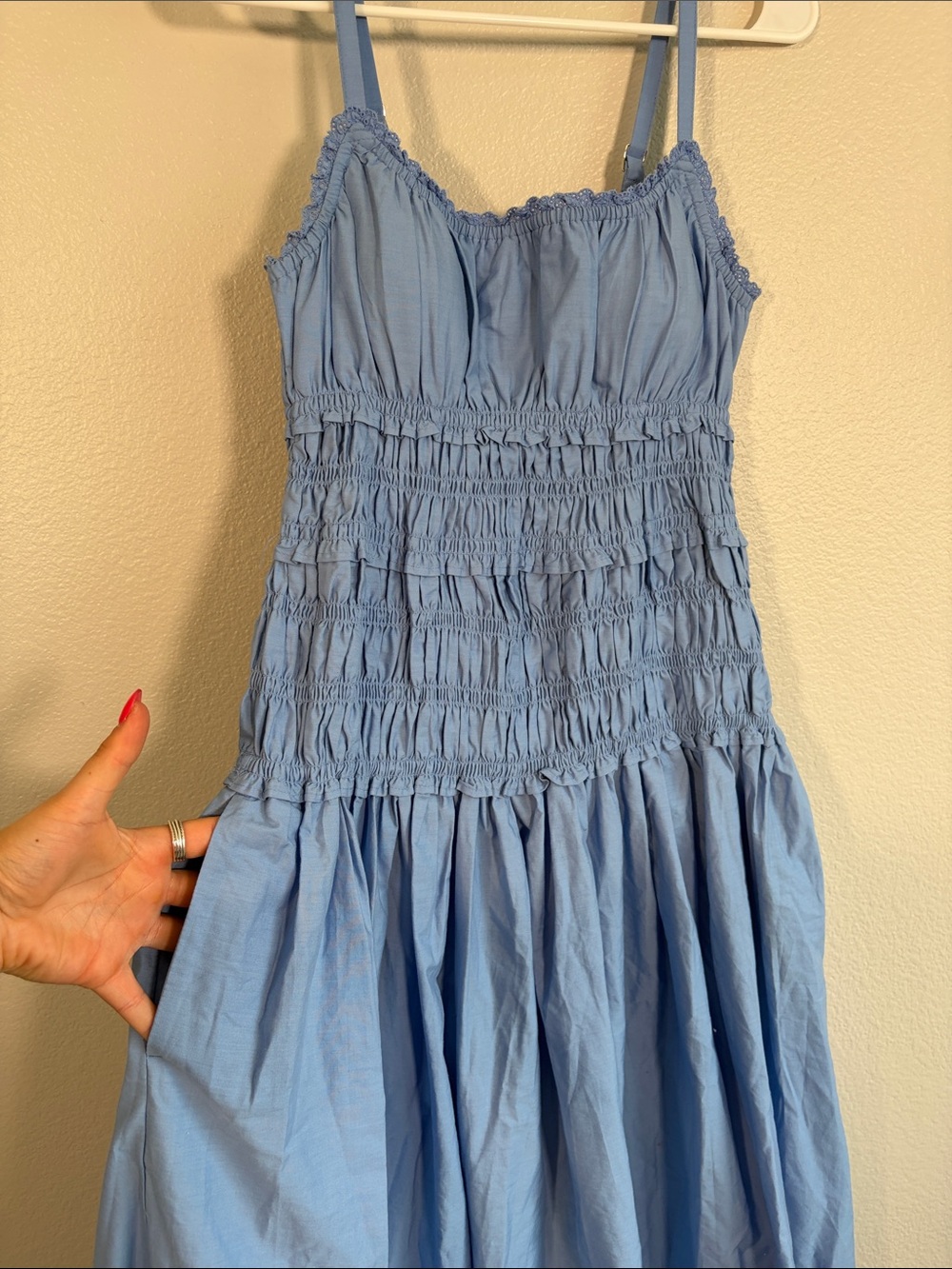 Abercrombie Bra-Free Smocked Drop-Waist Maxi Dress in Blue - S - Picture 6 of 8